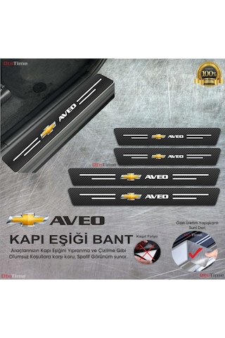 Chevrolet Aveo Logolu Karbon Kapı Eşiği Koruyucu Suni Deri 4'lü