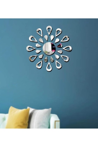 Güneş012 Model Modern Tasarım Mdf Üzeri Akrilik Duvar Dekorasyon Ürünleri Gümüş Renk 50 X 50 Cm