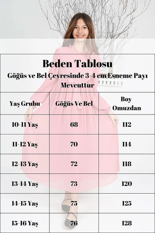 Kız Çocuk Uzun Boydan Pliseli Açık Pembe Şifon Elbise Açık Pembe