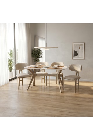 Dfy105 120x80 Mdf Mutfak Masası Modern Dikdörtgen 4 Kişilik Yemek Masası Fonksiyonel Sabit Masa Cappuccino - Traverten