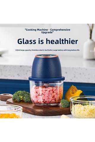 Shineyee Ev Kullanıma 350ml Mavi Kalın Camlı Elektrikli Sarımsak Blenderı - 6 Yapraklı Gelişmiş Bıçaklı Sarımsak, Sarımsak Tozu Ve Et Blenderı Diğer