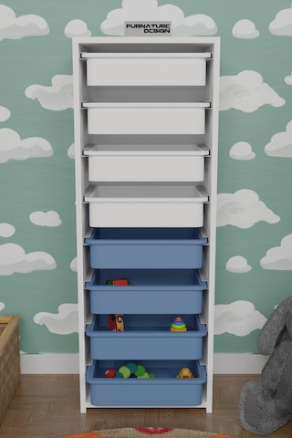 8 Sepetli Çok Amaçlı Oyuncak Mutfak Dolabı - Beyaz-mavi&beyaz