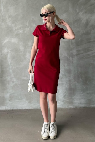 Madmext Bordo Düğmeli Polo Yaka Kadın Elbise Mg2305 Bordo