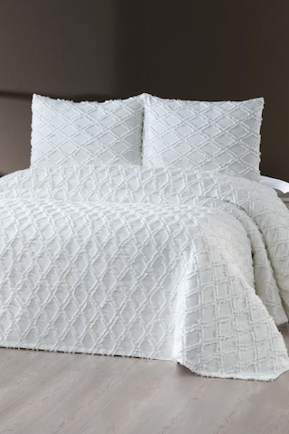 Prestij Puffy Yakut Çift Kişilik Yatak Örtüsü, Pike Örtüsü -krem Krem