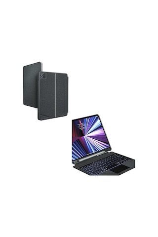 Apple Uyumlu iPad Pro 12 9 3 4 5 Nesil Kılıf Led Işıklı Magnetik Standlı Klavyeli Kılıf