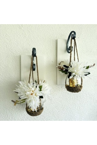 Duvar Dekoru, Led Işıklı, Beyaz Yılzdız Çiçekli, Beyaz Aplik İkili Set