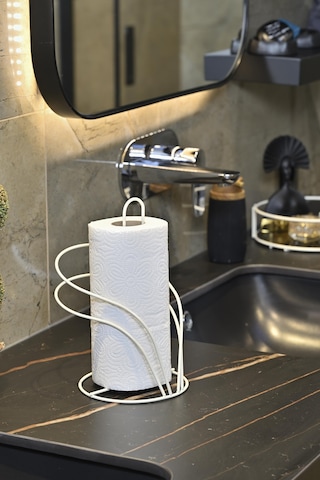 Bej Kuğu Kağıt Rulo Havluluk, Peçetelik Mutfak Banyo Çocuk Yatak Odası Aksesuar - Metal Paslanmaz Beyaz