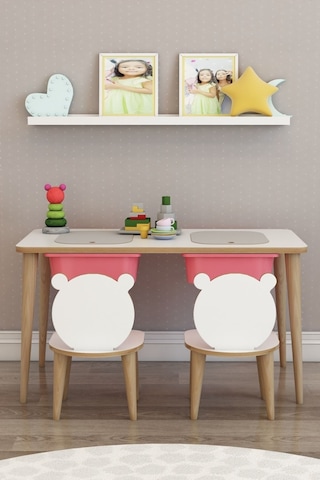 Moniev Çocuk Çalışma Masası Oyun Ve Etkinlik Masası Sandalyeli Pembe Pembe