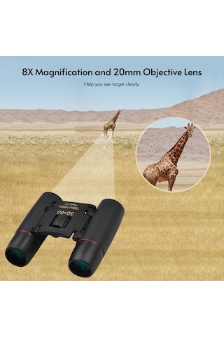 Suofeng 8x Büyüme Bak4 Prisma Mini İkili Gözlük - Dış Etkinlikler İçin Parlak Görüntü, Taşıma Çantası Ve Askı İle Siyah