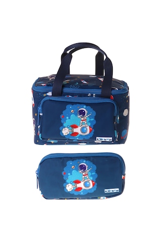 Kaukko Kids Erkek Çocuk Astronot Baskılı Lacivert Thermo Beslenme Çantası Ve Kalemlik Seti - Setkk-l5365 Lacivert - Mavi