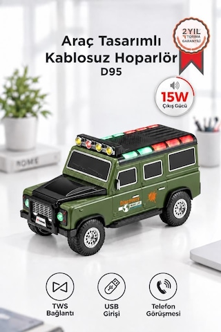 Torima Bluetooth Hoparlör Araba Tasarımlı Tws 15w Usb Speaker D95 Yeşil