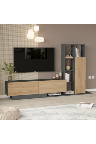 Robin Home Lotus Tv Ünitesi Kapaklı Kitaplık Raf Sepet-antrasit
