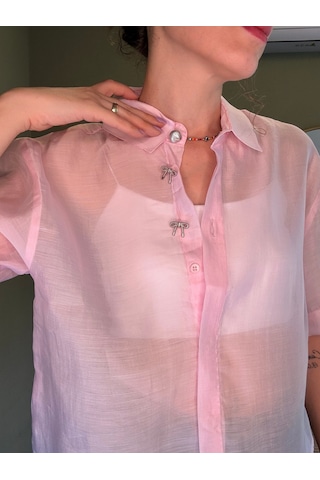 Ali Butik Pembe Şifon Crop Gömlek