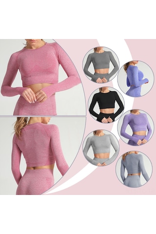 Skycity Kadınlar İçin Esnek Noktalı Yoga Üstü, Uzun Kollu Ve Göbek Açık Spor Giysisi Gri