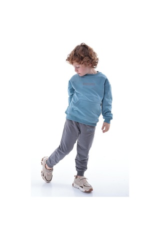 Erkek Çocuk Mavi Polar Eşofman Takımı Yumuşak Kumaş Kapüşonlu Sweat & Rahat Jogger Alt Mavi