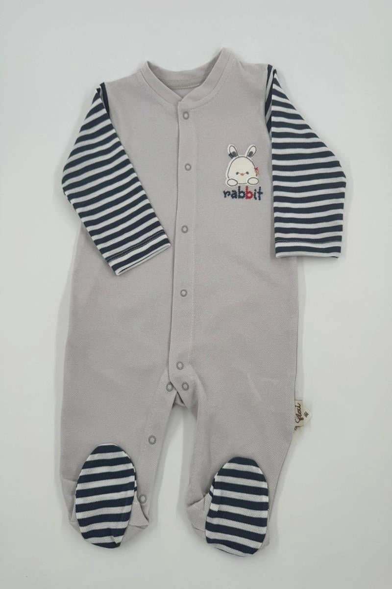 Erkek Bebek Tavşan Nakışlı Tulum Slopet-491 Gri