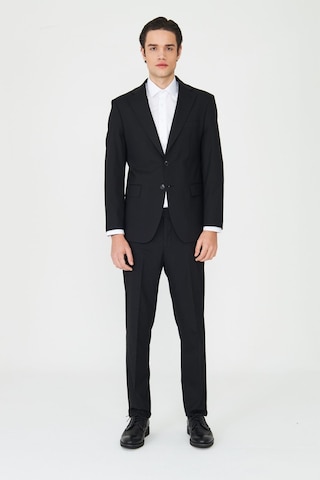 Siyah Modern Slim Fit Dokulu Kumaş Klasik Yaka Takım Elbise Siyah