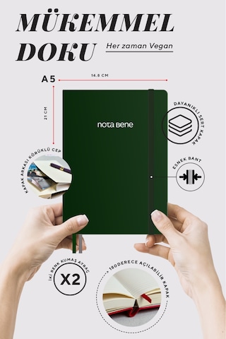 Nota Bene Premium Sert Kapak Defter, 14.8x21, Çizgili Yeşil