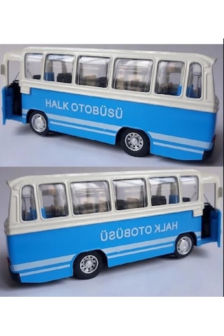Oyuncak Işıklı Sesli 1/36 Çek Bırak Mavi Halk Otobüsü