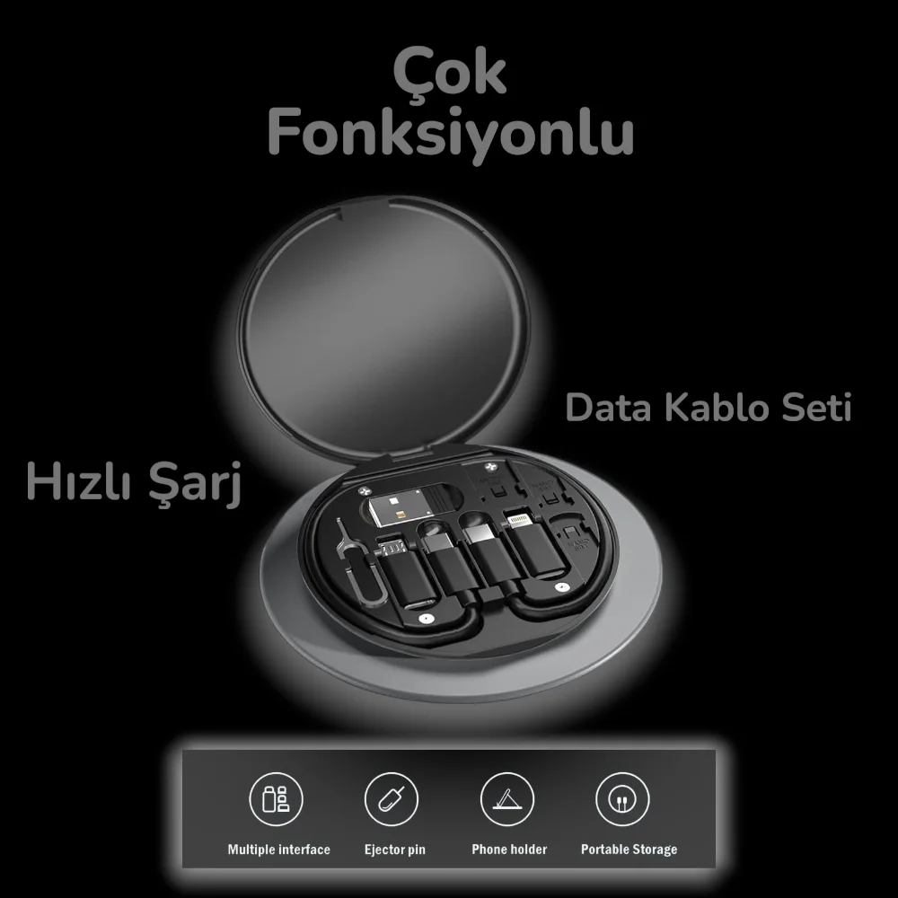 1 Adet 60w Hızlı Şarj Çoklu Usb Kablo Seti Type C, Lightning, Micro Uyumlu, Telefon Standlı -