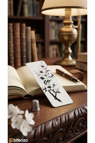Bahar Dalı Ve Çiçek Motifli Kabartma Dokulu Kitap Ayracı - Minimalist Beyaz Estetik Kitap Aksesuarı