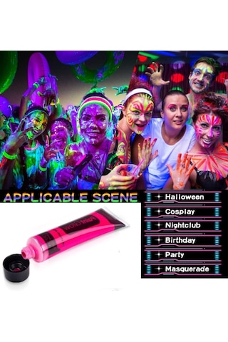 Karanlıkta Parlayan Neonlu Glow Parti Yüz Boyası - Pembe - 1 Adet