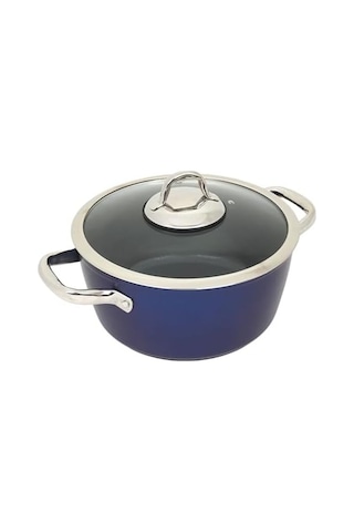 Master Titanium 24cm Tencere, Çelik Kulp, Özel Çerçeveli Cam Kapak Metalik Mavi 12v