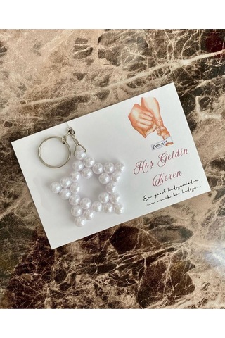 İnci Yıldız Anahtarlık Kişiye Özel - Kına Hediyesi - Söz Hediyesi - Bebek Hediyelik 25 Adet