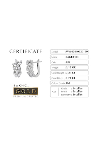 Beyaz Altın Sertifikalı Premium Created Baget Taşlı Küpe Beyaz Altın