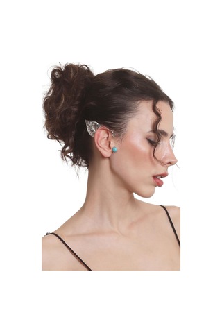 Kadın Gümüş Renk Lak Kaplama Taşlı Dokulu Yaprak Stilizesi Sağ Kulak Earcuff & Kıkırdak Küpe Çok Renkli