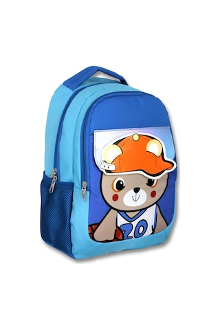 Cennec 5021 Şapkalı Ayıcık - Mavi - Erkek Çocuk Okul Çantası - Şapka Detaylı Bölme MAvi