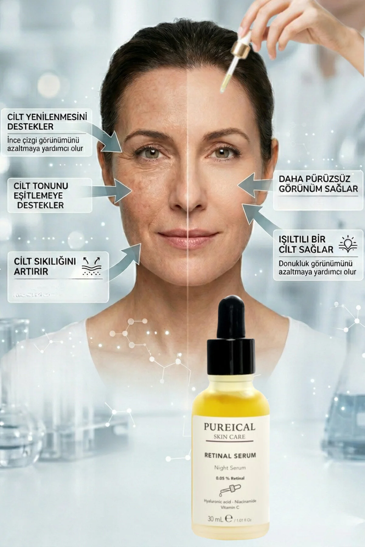 Pureical Retinal Serum Leke Karşıtı, Kırışıklık Karşıtı Anti Aging Gece Serumu