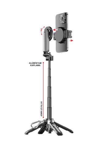 Magsafe Uyumlu 360 Derece Dönebilen Bluetooth Kumandalı Selfie Çubuğu & Tripod Mt6633