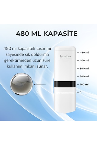 Mulpex 480 Ml Beyaz Duvara Monte Sıvı Sabun Dispenseri Premium Kalite Abs Gövde, Anahtarlı, Şık Ve Güvenli Beyaz
