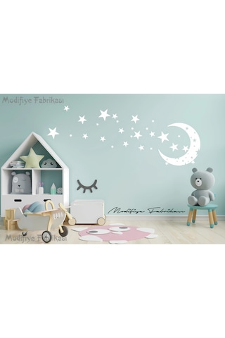 Ay Ve Yıldız Çocuk Bebek Odası Duvar Sticker Seti Beyaz