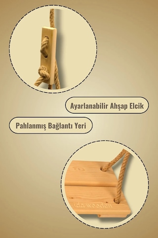 Doğal Ahşap Ev Ve Bahçe Tipi Halatlı Salıncak - Çocuk Salıncağı Ahşap