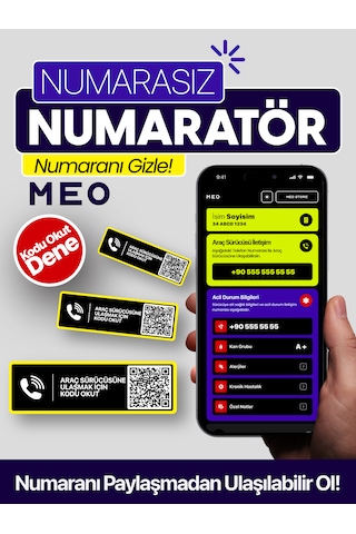 Numarasız Numaratör - Qr Kodlu Araç Numaratörü - Araç İçi Park Telefon Numarası Yatay Etiket 001