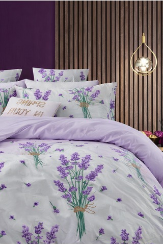 Mor Lavanta Desenli Çift Kişilik Nevresim Takımı Modern Floral Seri Çok Renkli