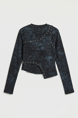 Itsbasic Kadın Siyah Antrasit W5 Asimetrik Kesim Drop Detaylı Özel Tasarım Crop Top
