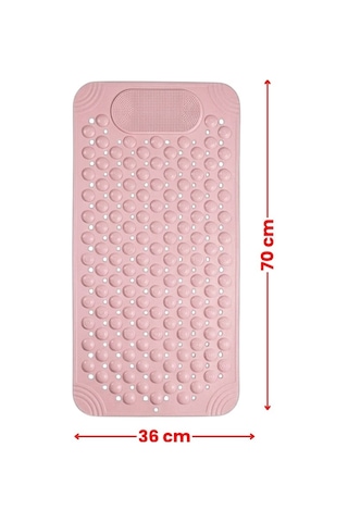 Vantuzlu Dikdörtgen Duş Kaydırmaz Paspas, Küvet İçi Banyo Zemini Ayak Masaj Halısı 70x36cm Pembe