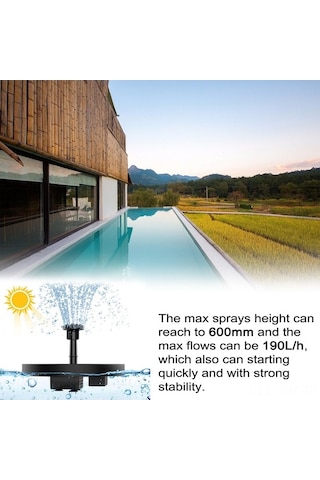 Fortunelane Güneş Enerjili 190l/saat Akışlı 6 Fişli Havuz Fontanı - Bahçe, Park