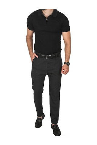 Deepsea Erkek Füme İtalyan Kesim Tüylenmez Likralı Spor Pantolon Esnek Kumaş Bilek Boy Boru Paça Klasik Pantolon 2502005 Füme