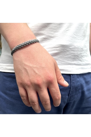 El İşçiliği 1000 Ayar Gümüş Sade Örgü Kazaz Erkek Bileklik