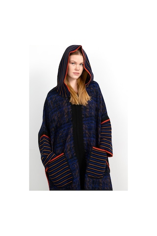 Kadın Kapüşonlu Fermuarlı Panço Siyah Siyah