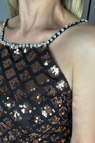 Ges Moda G1276 Otriş Ve Askı Detaylı Payet Tasarım Elbise Bronz Bronz