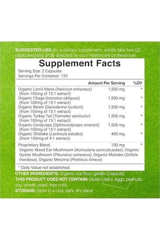 Deal Supplement Organic Mushroom 10 İn 1 Defense Formula 8.000 Mg - 240 Capsules