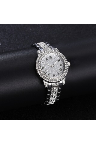 Vkemall Bayanlar İçin Zümrütlü Roma Rakamlı Gümüş Renkli Çelik Kordonlu Kwarts Saat - Zirve Konfor Ve Tarz Silver