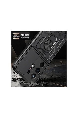 Tecno Camon 50 Ultra Uyumlu Tank Kılıf Yüzüklü Extra Darbe Koruma Zırhlı Outdoor Kapak Siyah