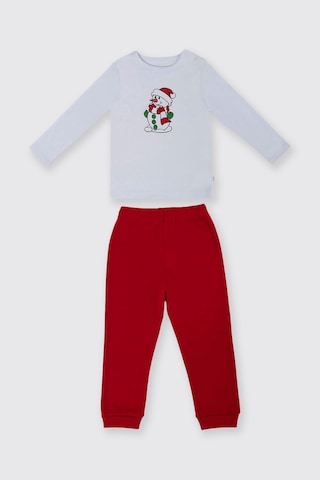 Panço Yenidoğan Kardan Adam Baskılı Kırmızı Pijama Takımı