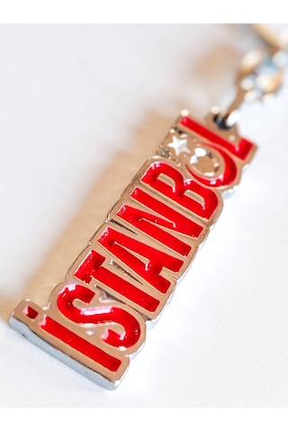 Moncuk Design Kırmızı İstanbul Yazan Metal Anahtarlık